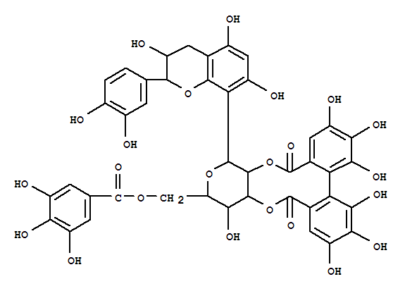 D-Glucitol,1,5-anhydro-1-C-[2-(3,4-dihydroxyphenyl)-3,4-dihydro-3,5,7-trihydroxy-2H-1-benzopyran-8-yl]-,cyclic 2,3-(4,4',5,5',6,6'-hexahydroxy[1,1'-biphenyl]-2,2'-dicarboxylate)6-(3,4,5-trihydroxybenzoate), stereoisomer