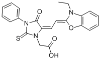 1-CARBOXYMETHYL-3-PHENYL-5-(2-(3-ETHYL-2-BENZOXAZOLINYLIDENE)-ETHYLIDENE)-THIOHYDANTOIN