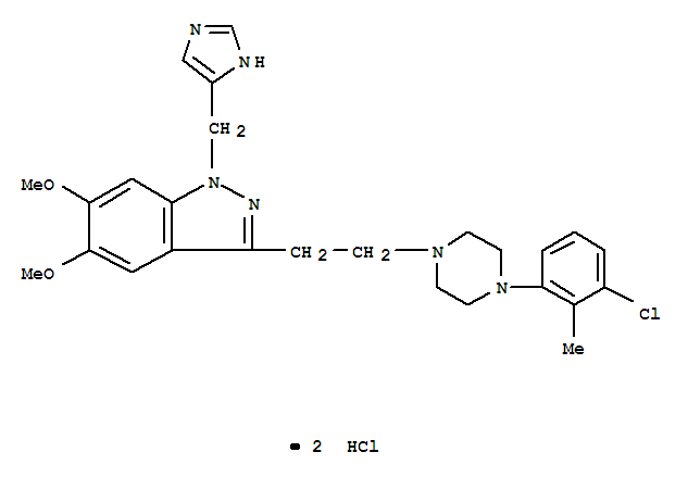 1H-Indazole,3-[2-[4-(3-chloro-2-methylphenyl)-1-piperazinyl]ethyl]-1-(1H-imidazol-5-ylmethyl)-5,6-dimethoxy-,hydrochloride (1:2)