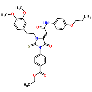 ethyl 4-(3-[2-(3,4-dimethoxyphenyl)ethyl]-5-oxo-4-{2-oxo-2-[(4-propoxyphenyl)amino]ethyl}-2-thioxoimidazolidin-1-yl)benzoate