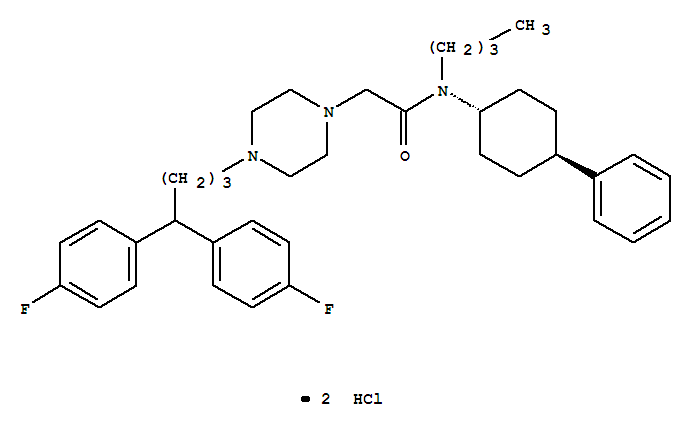 1-Piperazineacetamide,4-[4,4-bis(4-fluorophenyl)butyl]-N-butyl-N-(4-phenylcyclohexyl)-,dihydrochloride, trans- (9CI)