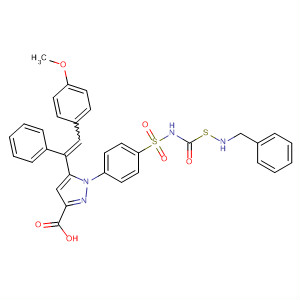 1H-Pyrazole-3-carboxylic acid,5-[2-(4-methoxyphenyl)-1-phenylethenyl]-1-[4-[[[[(phenylmethyl)amino]thioxomethyl]amino]sulfonyl]phenyl]-