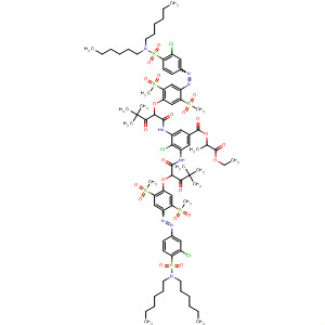 Benzoic acid,4-chloro-3,5-bis[[2-[4-[[3-chloro-4-[(dihexylamino)sulfonyl]phenyl]azo]-2,5-bis(methylsulfonyl)phenoxy]-4,4-dimethyl-1,3-dioxopentyl]amino]-,2-ethoxy-1-methyl-2-oxoethyl ester molecular structure