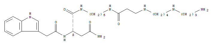 N~1~-{5-[(N-{4-[(3-aminopropyl)amino]butyl}-beta-alanyl)amino]pentyl}-N~2~-(1H-indol-3-ylacetyl)-L-aspartamide molecular structure