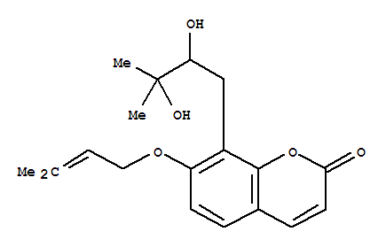 2H-1-Benzopyran-2-one,8-(2,3-dihydroxy-3-methylbutyl)-7-[(3-methyl-2-buten-1-yl)oxy]-, (+)- molecular structure