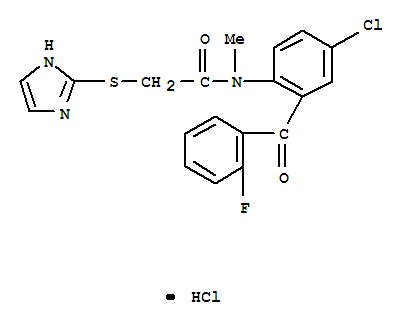 N-{4-chloro-2-[(2-fluorophenyl)carbonyl]phenyl}-2-(1H-imidazol-2-ylsulfanyl)-N-methylacetamide hydrochloride molecular structure