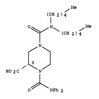 2-Piperazinecarboxylicacid, 4-[(dipentylamino)carbonyl]-1-[(diphenylamino)carbonyl]-, (S)- molecular structure