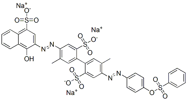 [1,1-Biphenyl]-2,2-disulfonic acid, 4-[(1-hydroxy-4-sulfo-2-naphthalenyl) azo]-5,5-dimethyl-4-[[4-[(phenylsulfonyl )oxy]phenyl]azo]-, trisodium salt