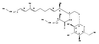 Hexadecanamide,N-[(1S,2R,3E,7E,9E)-1-[(b-D-glucopyranosyloxy)methyl]-2-hydroxy-8-methyl-3,7,9-heptadecatrien-1-yl]-2-hydroxy-,(2R)- molecular structure