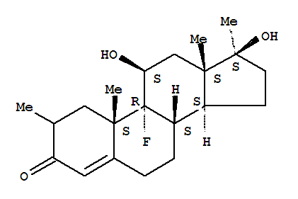 9-fluoro-11,17-dihydroxy-2,17-dimethylandrost-4-en-3-one molecular structure