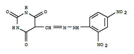 5-Pyrimidinecarboxaldehyde,hexahydro-2,4,6-trioxo-, 5-[2-(2,4-dinitrophenyl)hydrazone] molecular structure