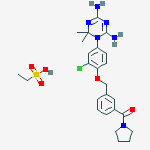 ETHANESULFONIC ACID-(3-{[2-CHLORO-4-(4,6-DIAMINO-2,2-DIMETHYL-1,3,5-TRIAZIN-1(2H)-YL)PHENOXY]METHYL}PHENYL)(PYRROLIDIN-1-YL)METHANONE(1:1) molecular structure