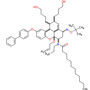 N-[10-(biphenyl-4-yloxy)-4-(tert-butoxyimino)-1,2-bis(4-hydroxybutyl)-6a-(prop-2-en-1-yloxy)-1,2,4,5,6,6a,11b,11c-octahydrobenzo[kl]xanthen-6-yl]-N-propyldodecanamide molecular structure