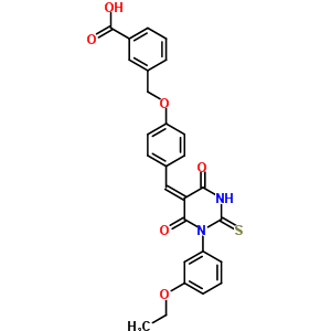 3-[(4-{(E)-[1-(3-ethoxyphenyl)-4,6-dioxo-2-thioxotetrahydropyrimidin-5(2H)-ylidene]methyl}phenoxy)methyl]benzoic acid molecular structure