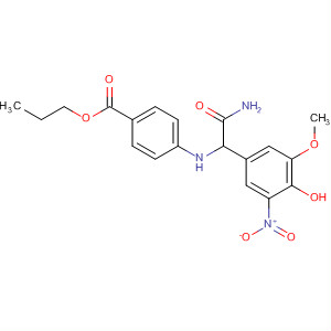 Benzoic acid,4-[[2-amino-1-(4-hydroxy-3-methoxy-5-nitrophenyl)-2-oxoethyl]amino]-,propyl ester molecular structure