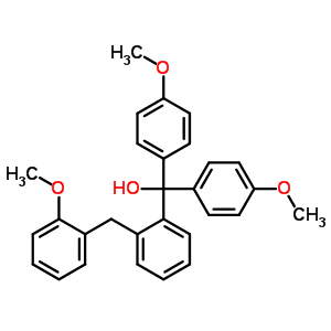 [2-(2-methoxybenzyl)phenyl][bis(4-methoxyphenyl)]methanol molecular structure