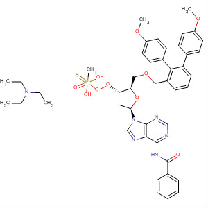 Adenosine,N-benzoyl-5'-O-[bis(4-methoxyphenyl)phenylmethyl]-2'-deoxy-,3'-[hydrogen (R)-methylphosphonothioate], compd. withN,N-diethylethanamine (1:1) molecular structure