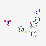 ETHANAMINIUM,N-ETHYL-N-(5-((3-METHYLPHENYL)THIO)-9H-BENZO[A]PHENOXAZIN-9-YLIDENE)-,NITRATE molecular structure