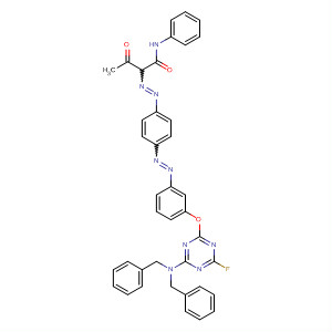 Butanamide,2-[[4-[[3-[[4-[bis(phenylmethyl)amino]-6-fluoro-1,3,5-triazin-2-yl]oxy]phenyl]azo]phenyl]azo]-3-oxo-N-phenyl- molecular structure
