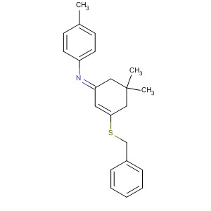 Benzenamine,N-[5,5-dimethyl-3-[(phenylmethyl)thio]-2-cyclohexen-1-ylidene]-4-methyl-, (E)- molecular structure