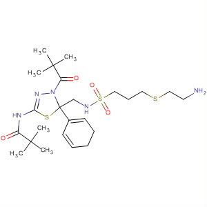 Propanamide,N-[5-[[[[3-[(2-aminoethyl)thio]propyl]sulfonyl]amino]methyl]-4-(2,2-dimethyl-1-oxopropyl)-4,5-dihydro-5-phenyl-1,3,4-thiadiazol-2-yl]-2,2-dimethyl- molecular structure