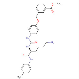 Benzoic acid,3-[[4-[[[[(1S)-5-amino-1-[[(4-methylphenyl)amino]carbonyl]pentyl]amino]carbonyl]amino]phenoxy]methyl]-, methyl ester molecular structure