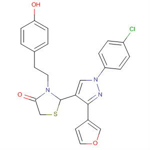 4-Thiazolidinone,2-[1-(4-chlorophenyl)-3-(3-furanyl)-1H-pyrazol-4-yl]-3-[2-(4-hydroxyphenyl)ethyl]- molecular structure