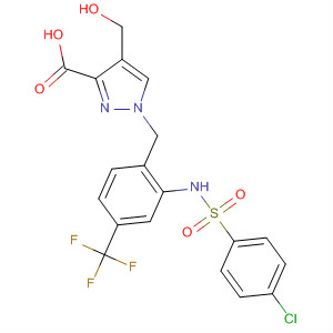 1H-Pyrazole-3-carboxylic acid,1-[[2-[[(4-chlorophenyl)sulfonyl]amino]-4-(trifluoromethyl)phenyl]methyl]-4-(hydroxymethyl)- molecular structure