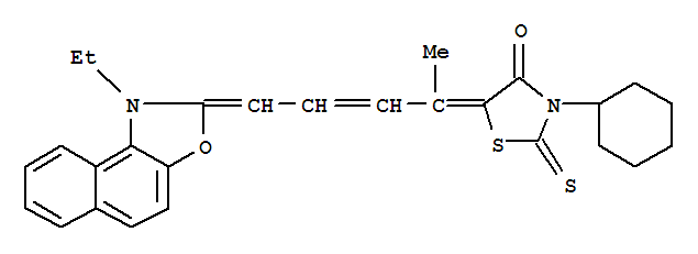 3-cyclohexyl-5-[4-(1-ethylnaphth[1,2-d]oxazol-2(1H)-ylidene)-1-methylbut-2-enylidene]-2-thioxothiazolidin-4-one molecular structure