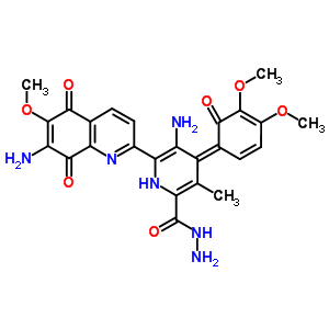 (4Z)-5-amino-6-(7-amino-6-methoxy-5,8-dioxo-5,8-dihydroquinolin-2-yl)-4-(4,5-dimethoxy-6-oxocyclohexa-2,4-dien-1-ylidene)-3-methyl-1,4-dihydropyridine-2-carbohydrazide molecular structure